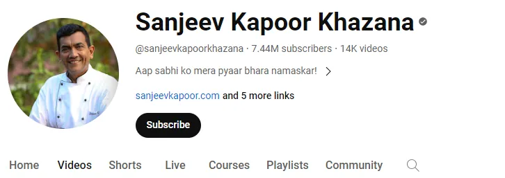 Sanjeev Kapoor YouTube Channel